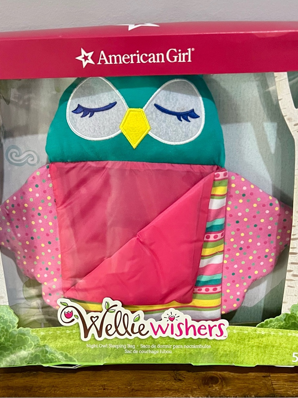 American Girl WellieWishers Owl Sleeping Bag - Pink & Teal